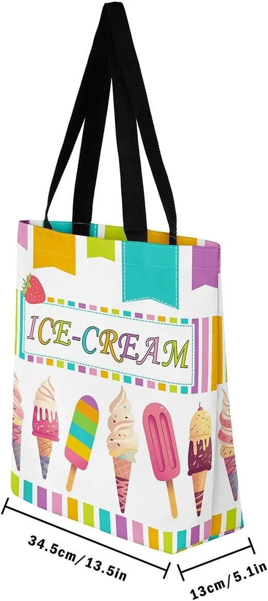 Castle Fairy Dessert Fruit Print Canvas Tote Bag,Cartoon Theme Shoulder Handbags for Shopping Gym,Large Capacity Bags