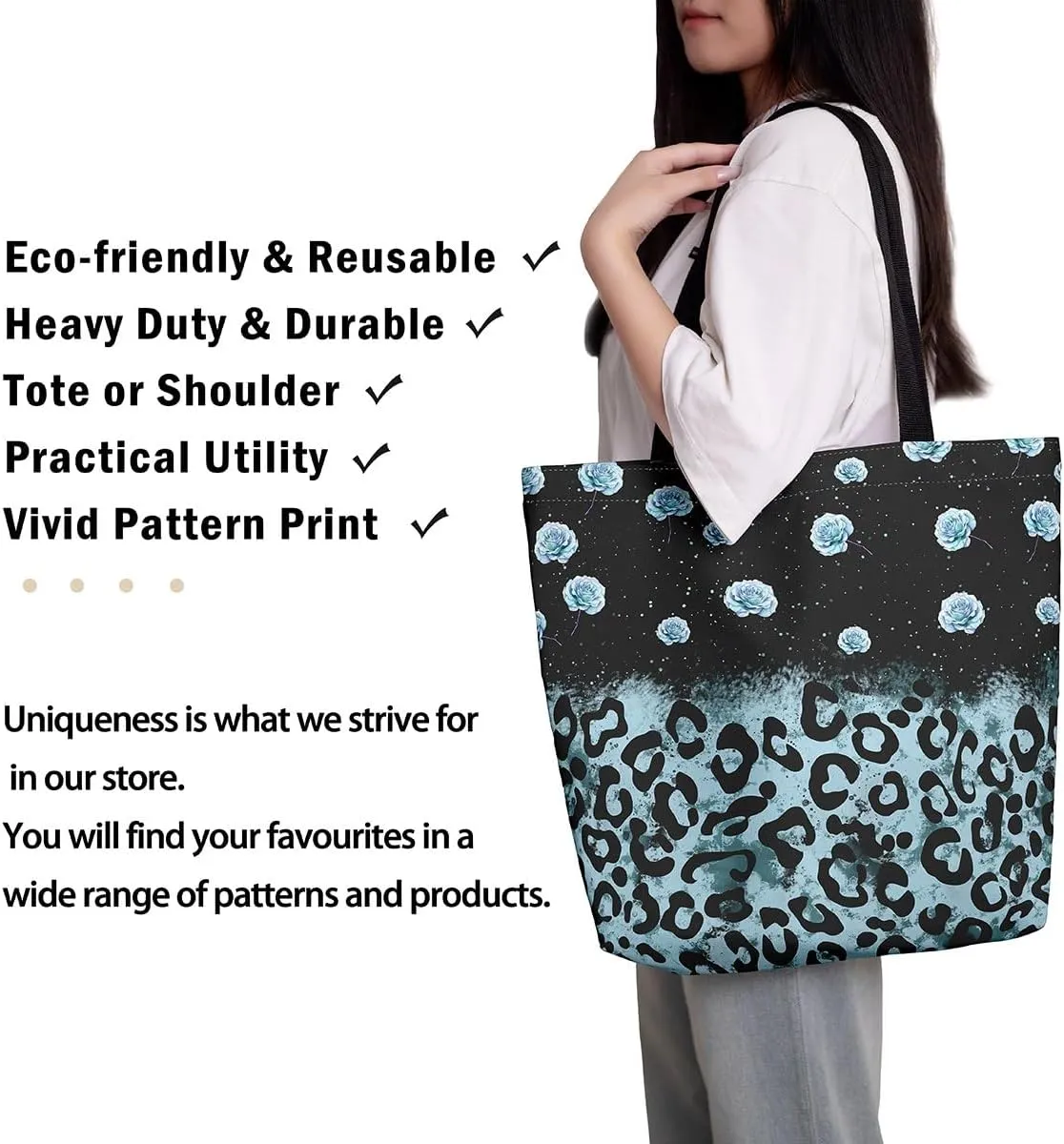 Castle Fairy Leopard Print Canvas Tote Bag,Bowknot Flower Aesthetic Shoulder Handbags for Shopping Gym