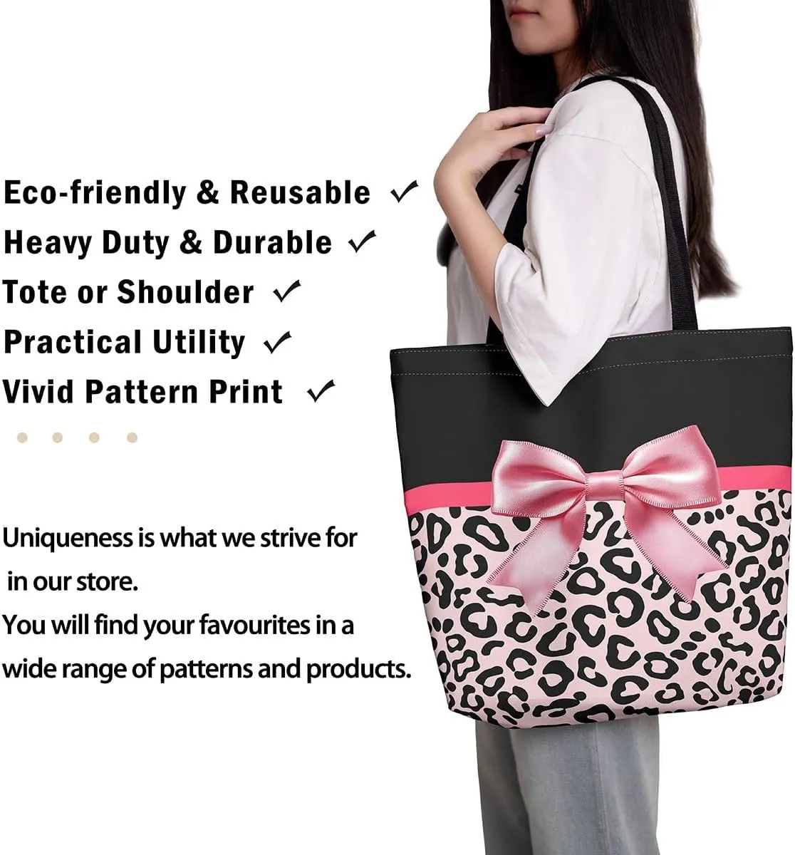 Castle Fairy Leopard Print Canvas Tote Bag,Bowknot Flower Aesthetic Shoulder Handbags for Shopping Gym