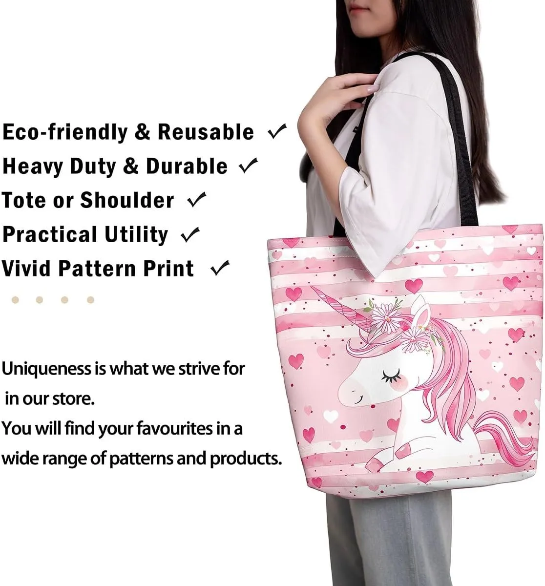 Castle Fairy Princess Canvas Tote Bag, 3D Geometry Pink Aesthetic Shoulder Handbags,Cartoon Animals Tote Bag Reusable Handbag