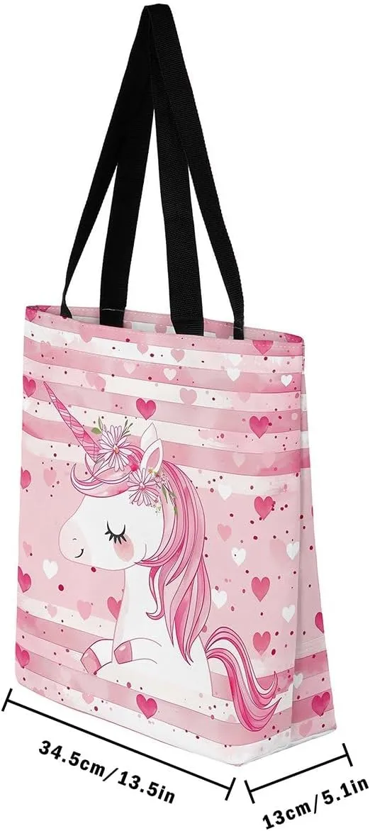 Castle Fairy Princess Canvas Tote Bag, 3D Geometry Pink Aesthetic Shoulder Handbags,Cartoon Animals Tote Bag Reusable Handbag