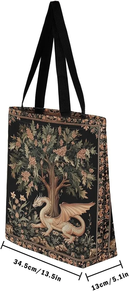 Castle Fairy Wild Animal Canvas Tote Bag 19.7x5.1 Inch Jungle Theme Shoulder Handbags for Adults Shopping Gym