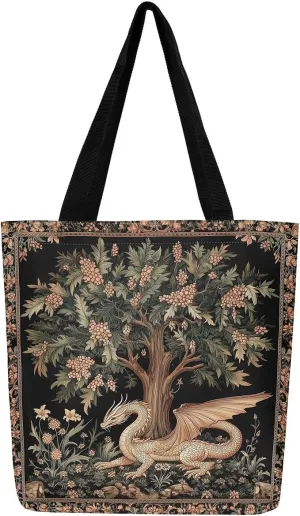Castle Fairy Wild Animal Canvas Tote Bag 19.7x5.1 Inch Jungle Theme Shoulder Handbags for Adults Shopping Gym