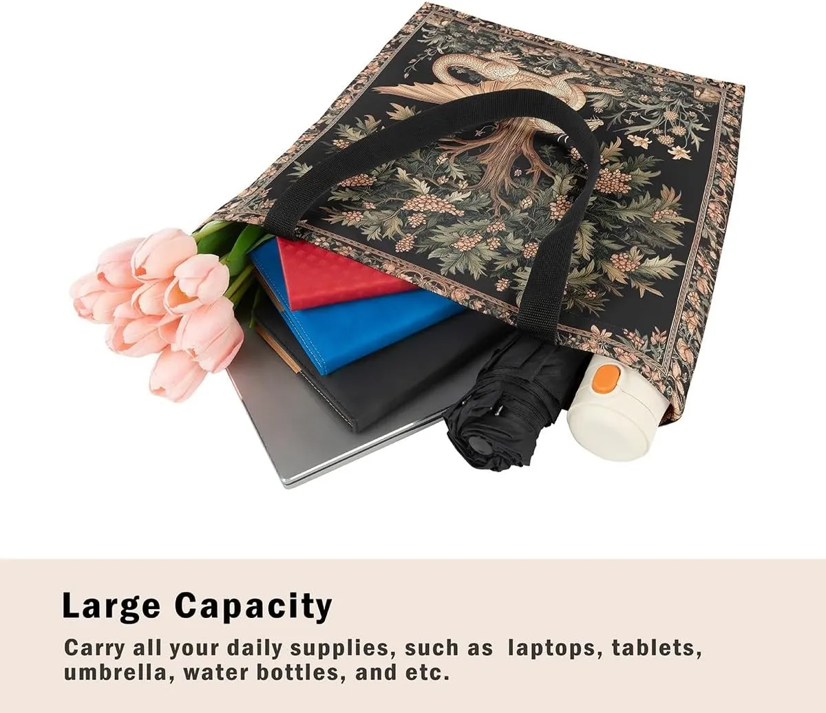 Castle Fairy Wild Animal Canvas Tote Bag 19.7x5.1 Inch Jungle Theme Shoulder Handbags for Adults Shopping Gym