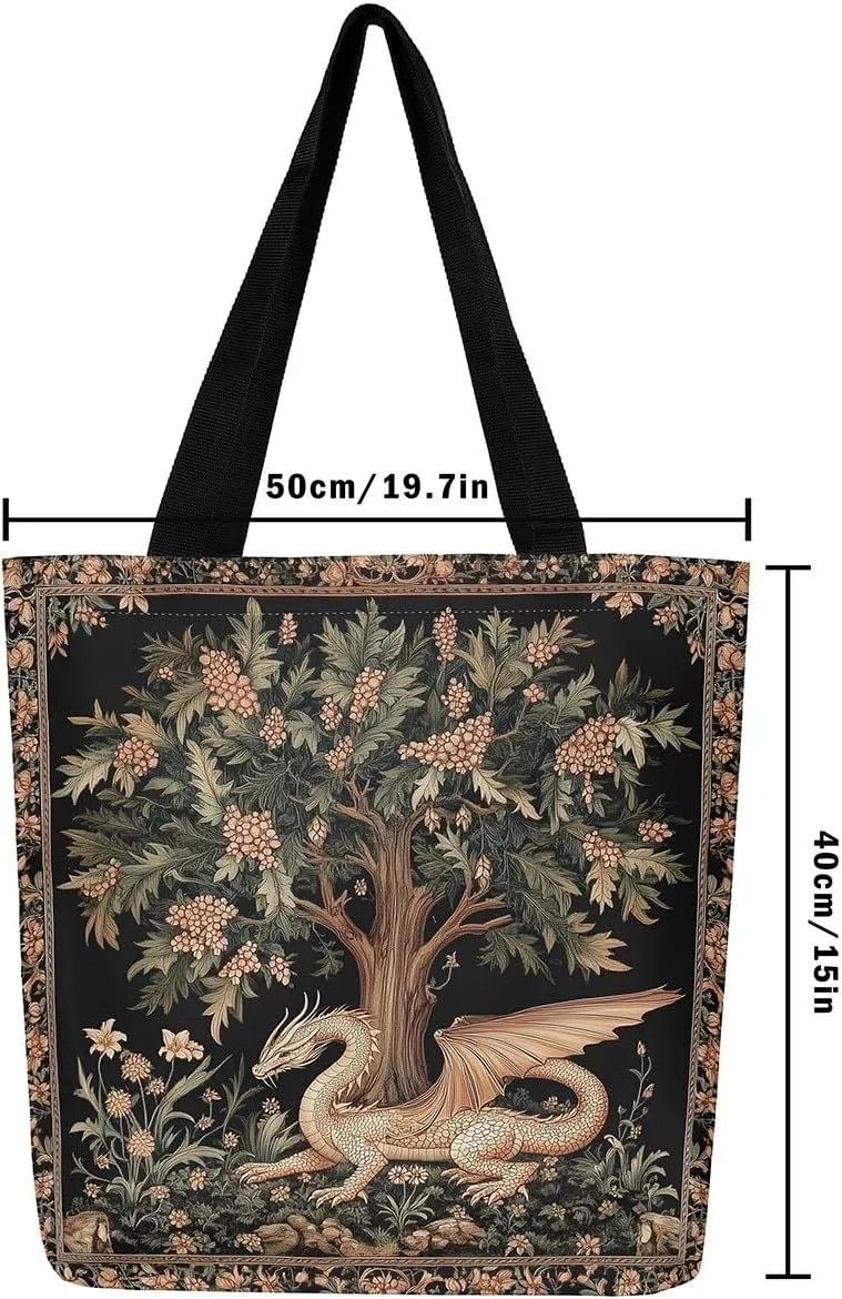 Castle Fairy Wild Animal Canvas Tote Bag 19.7x5.1 Inch Jungle Theme Shoulder Handbags for Adults Shopping Gym