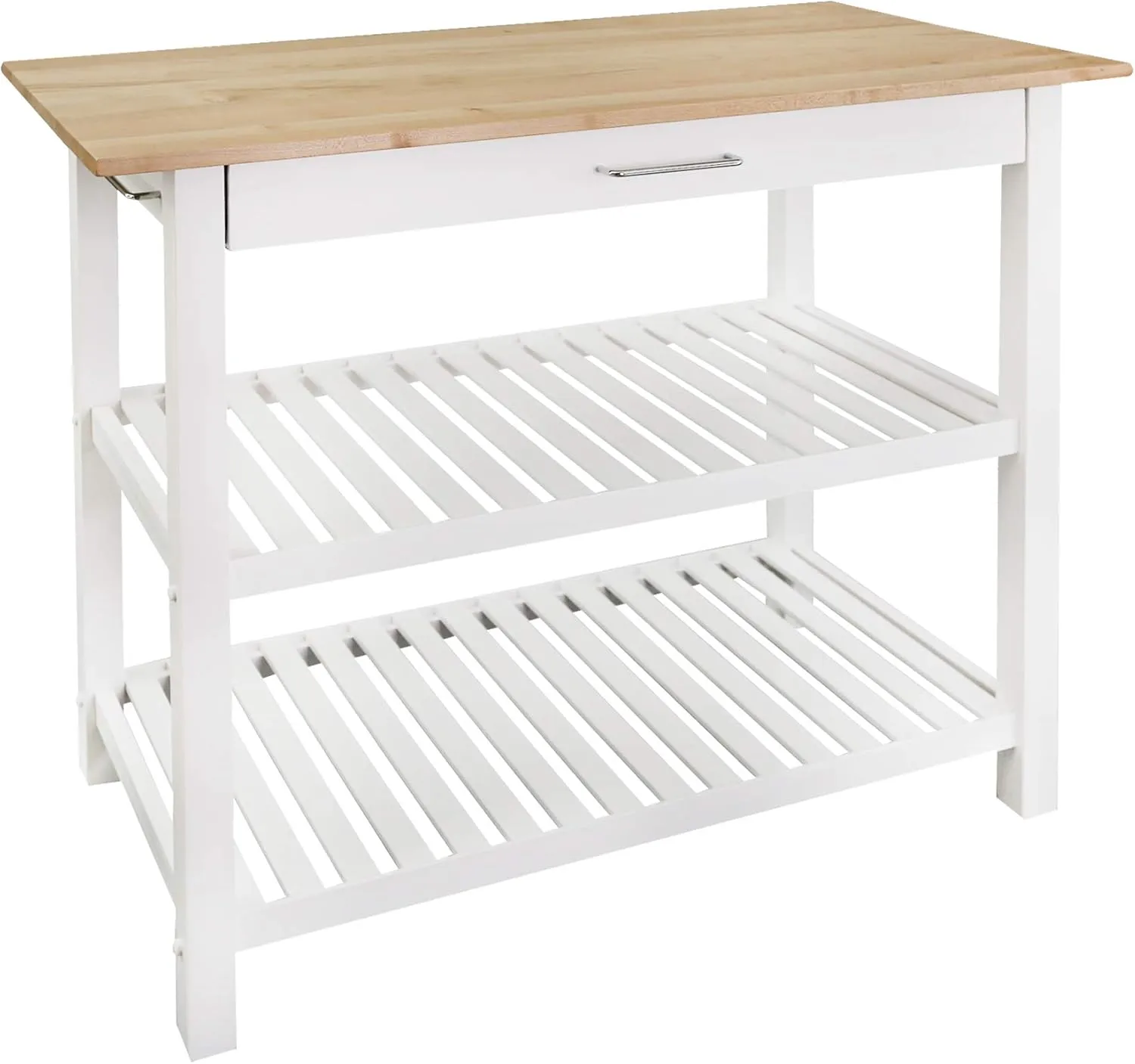 Casual Home Kitchen Island with Solid American Hardwood Top, Natural/White, 40" W (373-91)