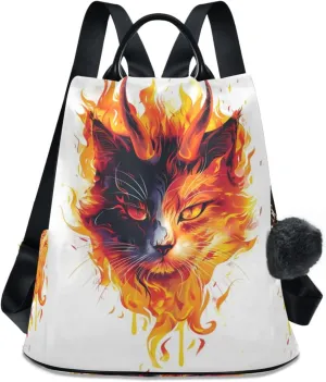 Cat Face Flames Art Style Backpack for Women Anti Theft Large Fashion Travel Shoulder Bag Purse Rucksack Lightweight