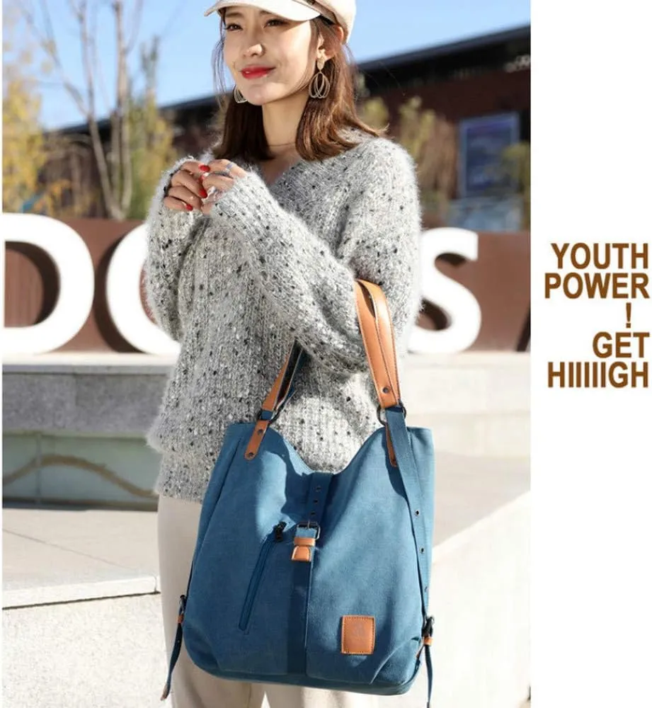 Cayla 3 Ways Canvas Purses Handbags Totes Shoulder Bag Backpack Hobo For Women