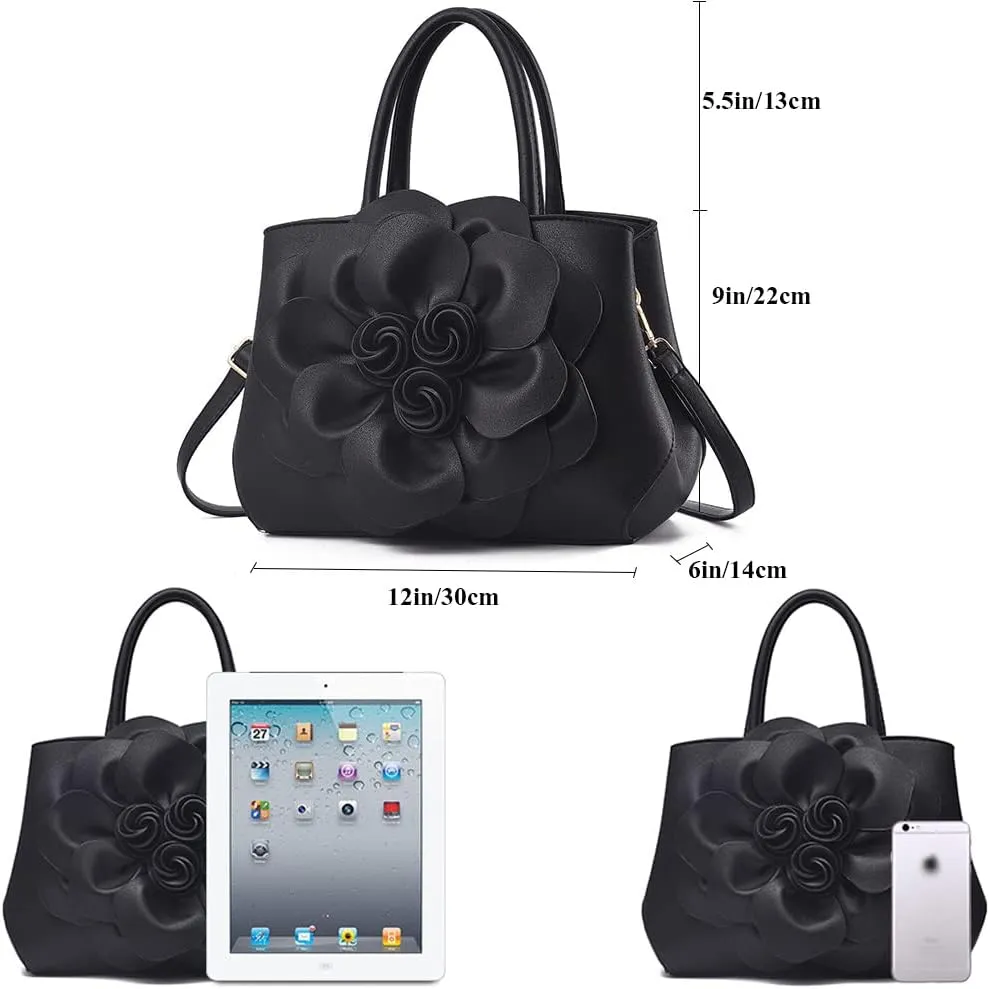 Cayla 3D Floral Handbags Purses for Women Top Handle Handbag PU Leather Satchel Shoulder Crossbody Bags Ladies Evening Bag