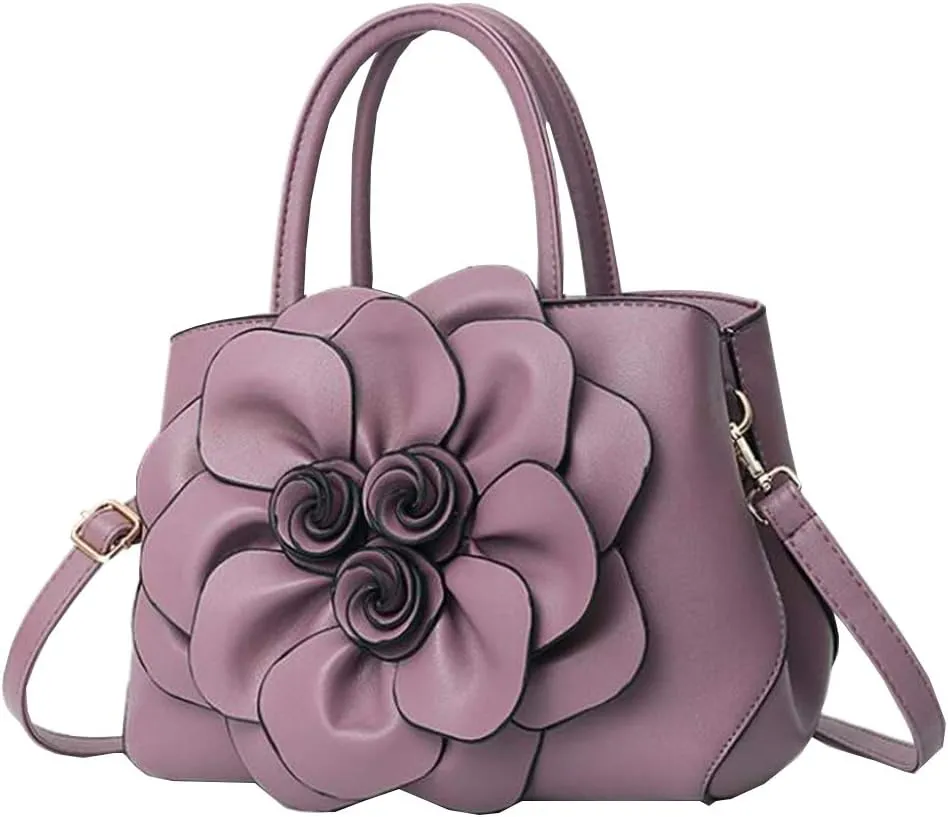 Cayla 3D Floral Handbags Purses for Women Top Handle Handbag PU Leather Satchel Shoulder Crossbody Bags Ladies Evening Bag
