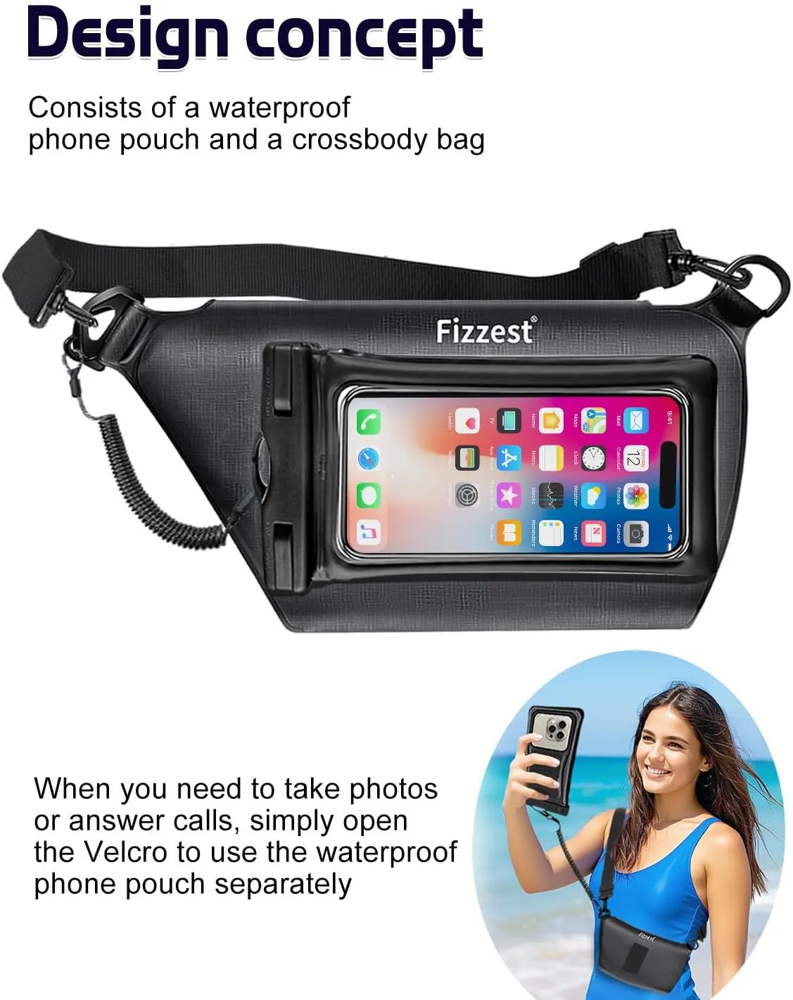 Cell Phone Waterproof Protector Pouch for Swimming Floating，Beach Vacation Essentials,Fanny Packs for Women and Men，Phone Bag Case，Compatible with iPhone Black