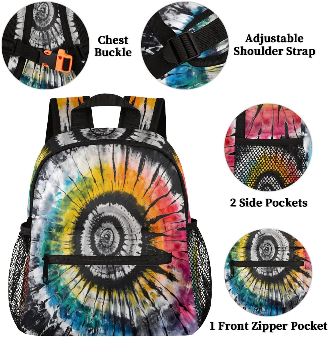 cfpolar Tie Dye Kids Backpacks for Boys Girls, Cute Toddler Backpack Preschool Kindergarten Elementary School Backpack Lightweight Mini Shoulder Bookbag Casual Daypack with Chest Strap