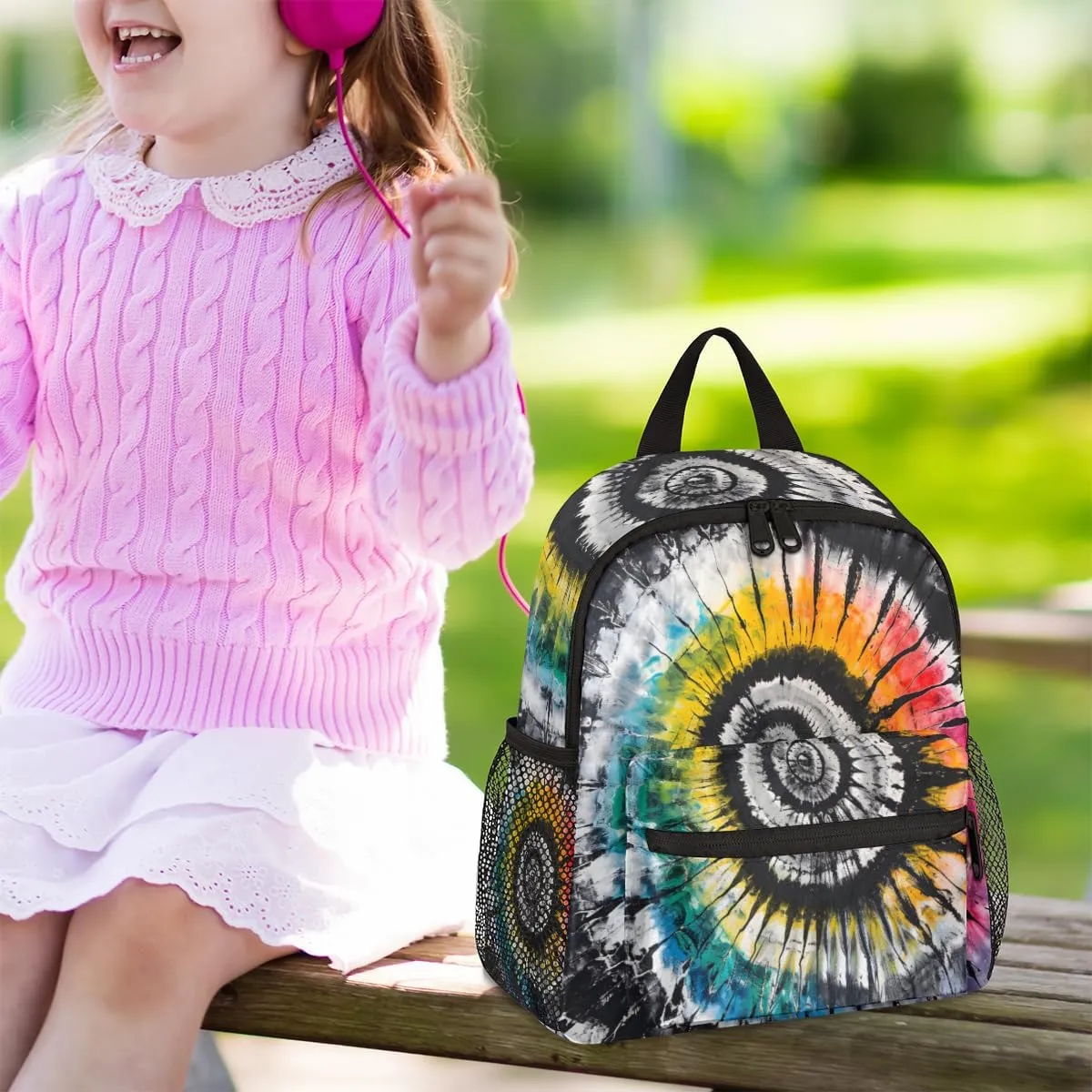 cfpolar Tie Dye Kids Backpacks for Boys Girls, Cute Toddler Backpack Preschool Kindergarten Elementary School Backpack Lightweight Mini Shoulder Bookbag Casual Daypack with Chest Strap