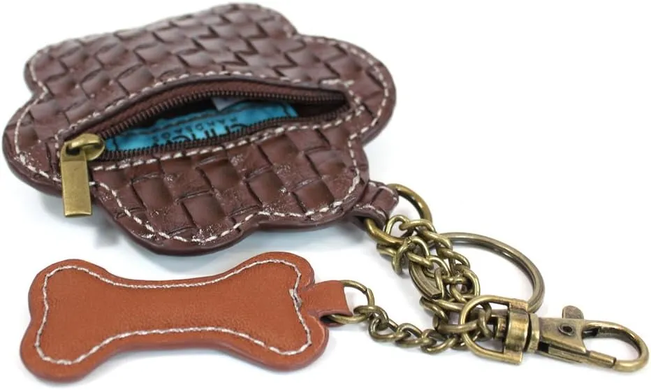 Chala Canvas Denim handbags with Teal Paw Print Key-fob Coin Purse