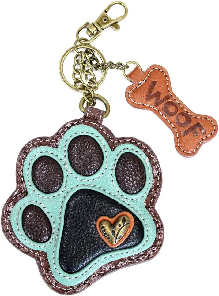 Chala Canvas Denim handbags with Teal Paw Print Key-fob Coin Purse