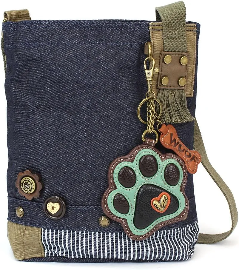 Chala Canvas Denim handbags with Teal Paw Print Key-fob Coin Purse