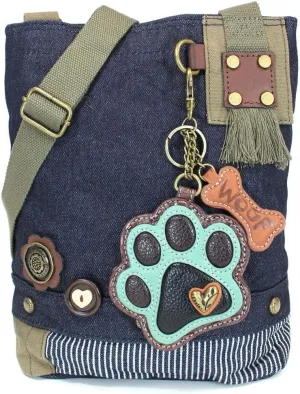 Chala Canvas Denim handbags with Teal Paw Print Key-fob Coin Purse