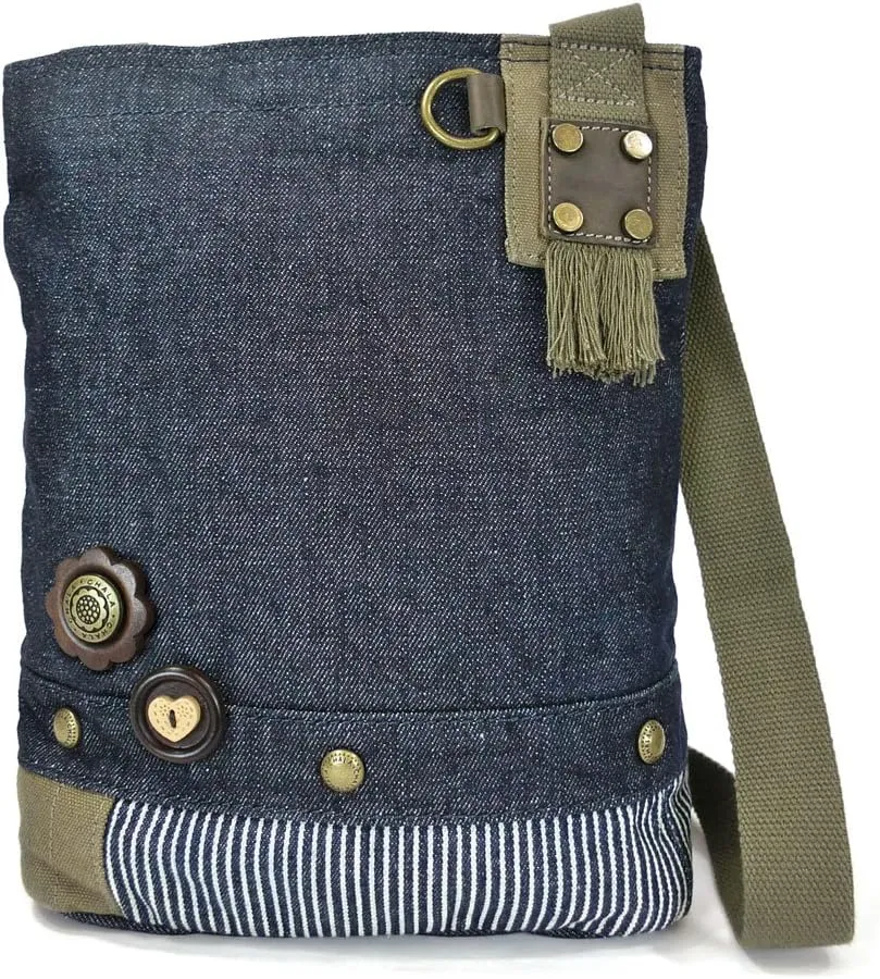 Chala Canvas Denim handbags with Teal Paw Print Key-fob Coin Purse