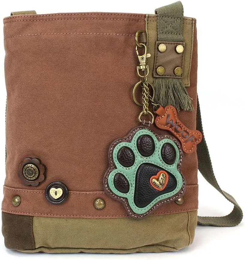 Chala Canvas Denim handbags with Teal Paw Print Key-fob Coin Purse