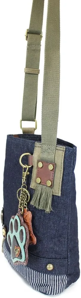 Chala Canvas Denim handbags with Teal Paw Print Key-fob Coin Purse