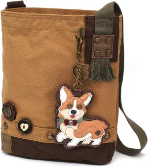 Chala Corgi Patch Cross-Body Canvas Messenger Bag with Corgi Key fob