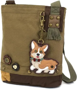 Chala Corgi Patch Cross-Body Canvas Messenger Bag with Corgi Key fob