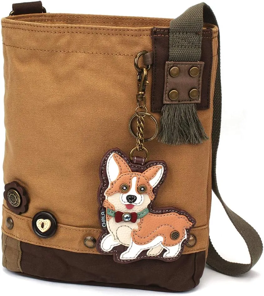 Chala Corgi Patch Cross-Body Canvas Messenger Bag with Corgi Key fob