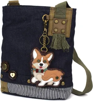 Chala Corgi Patch Cross-Body Canvas Messenger Bag with Corgi Key fob