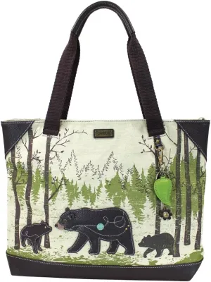 Chala Safari - "Momma Bear in the Forest" Tote Bag , Canvas Tote with Detachable Charm / Keychain (912 BR)