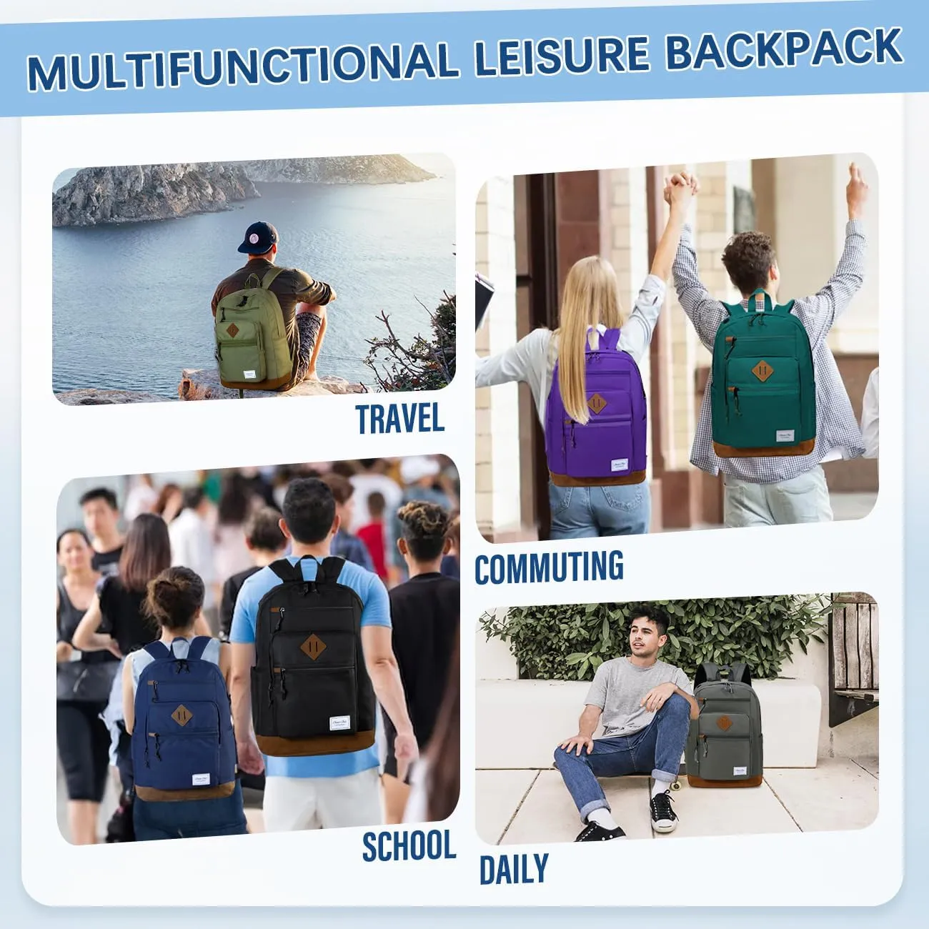 Chase Chic School Backpack for Men Women,Water Resistant Bookbag/Schoolbag/Daypack for Teen Boys Girls High School,College,Work,Travel All Black