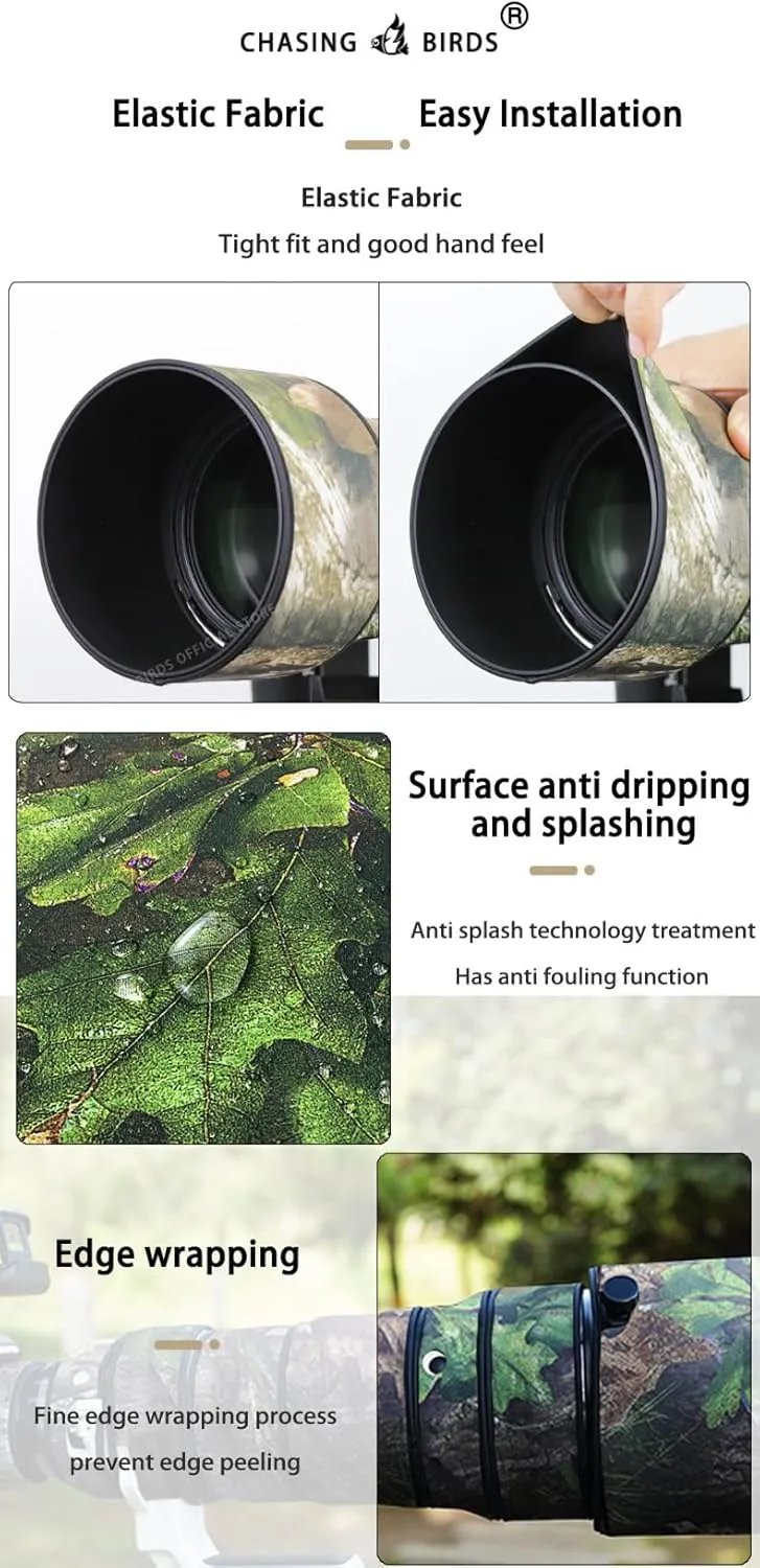 CHASING BIRDS Camouflage Waterproof Lens Coat for Olympus 150-400mm F4.5 TC1.25x is PRO Rainproof Lens Protective Cover (Shadow Black)