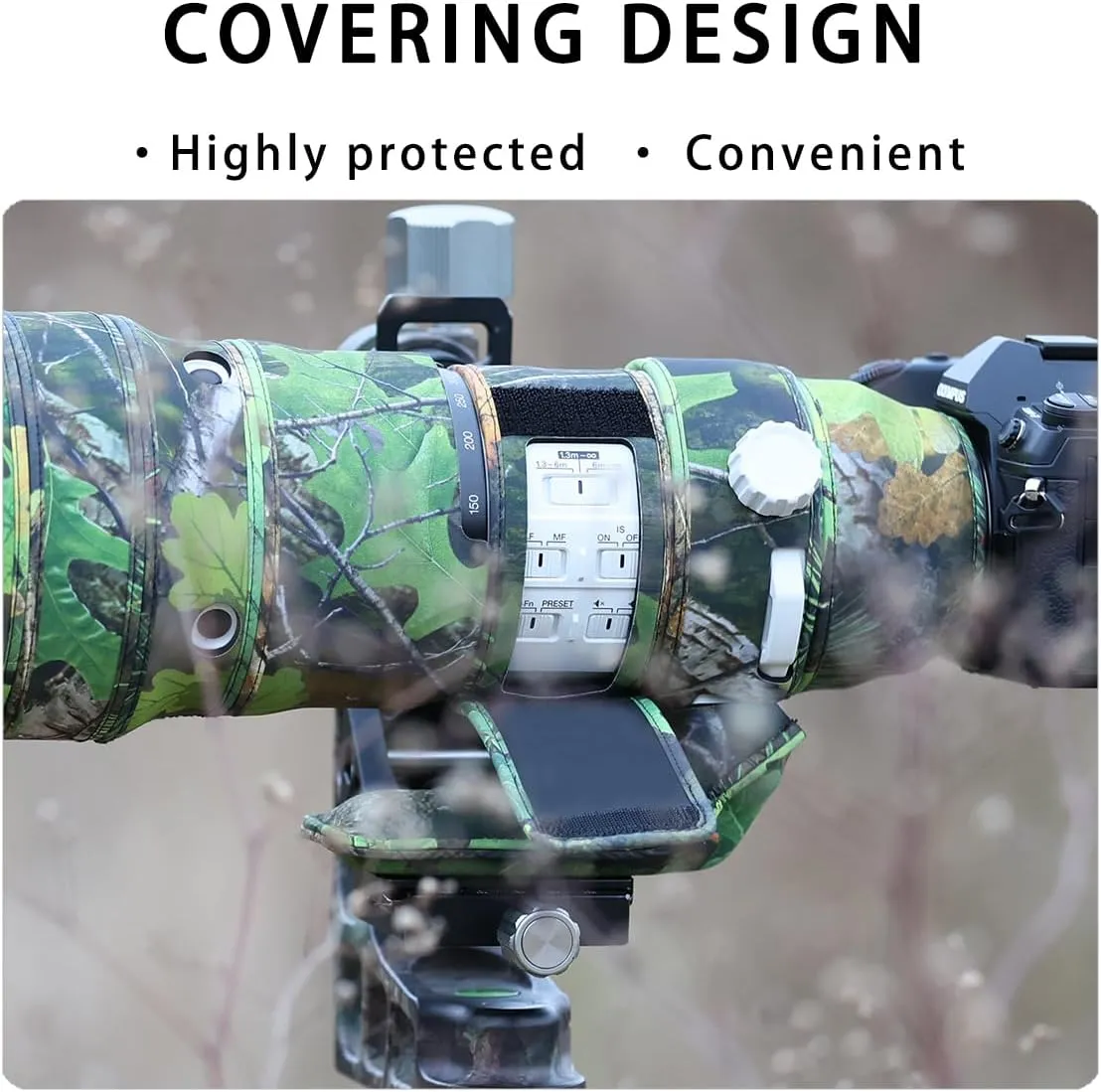 CHASING BIRDS Camouflage Waterproof Lens Coat for Olympus 150-400mm F4.5 TC1.25x is PRO Rainproof Lens Protective Cover (Shadow Black)