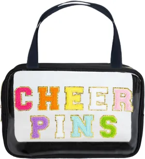 Cheerleader Bag with 'CHEER PINS' Lettering, 'PIN ME' Ribbon, Multi-Colored Cheer Clip Peg Holder