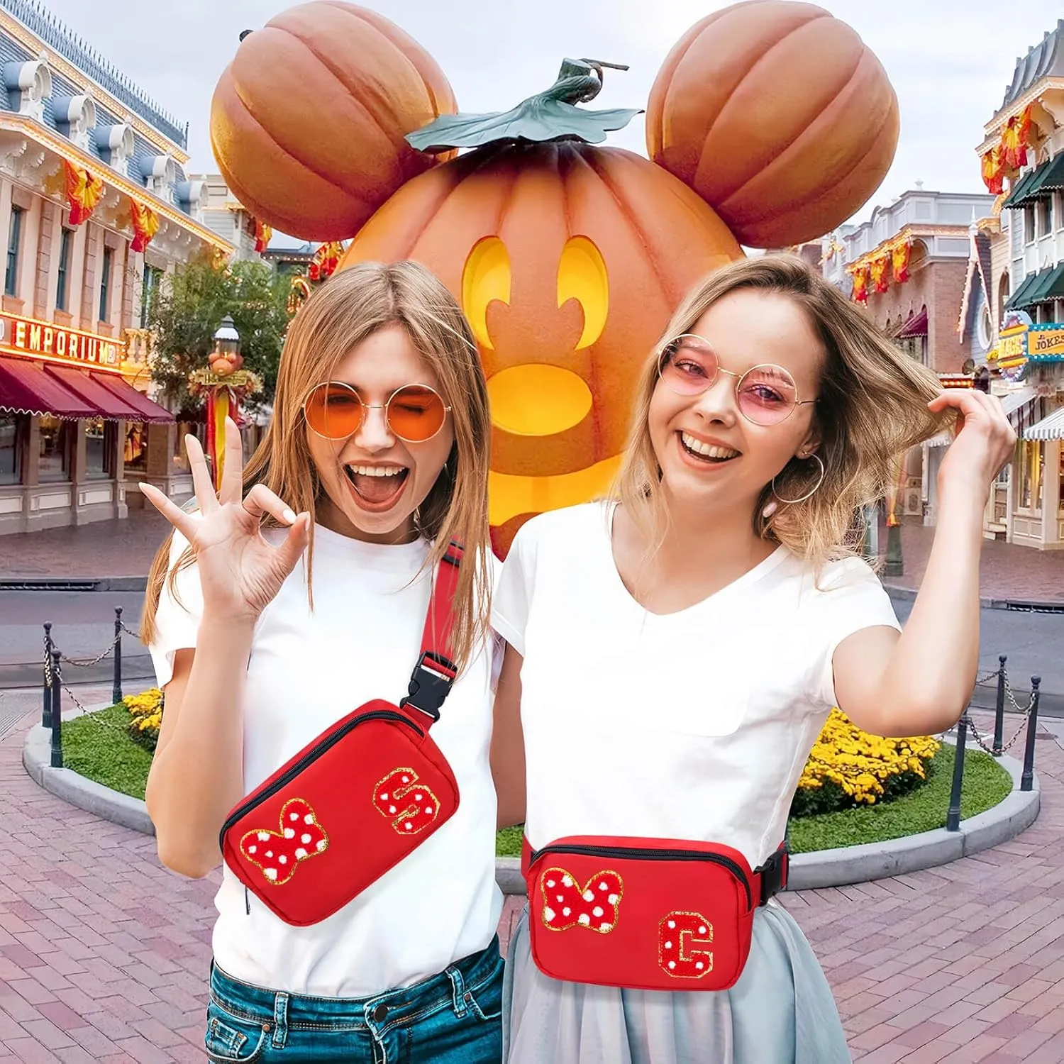 Chenille Initial Letter Bow Mouse Fanny Pack, Waterproof Park Crossbody Bag Christmas Birthday Gifts for Teen Girls Daughter Women Kids Adults, Cute Belt Bag Must Haves for Park Travel (S, Red)