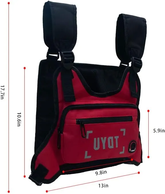 Chest Bag for Men Fashion Chest Rig Bag Pack Harness Reflective Utility Light Bags for Men Women Night Running Exercise Hiking (Red)