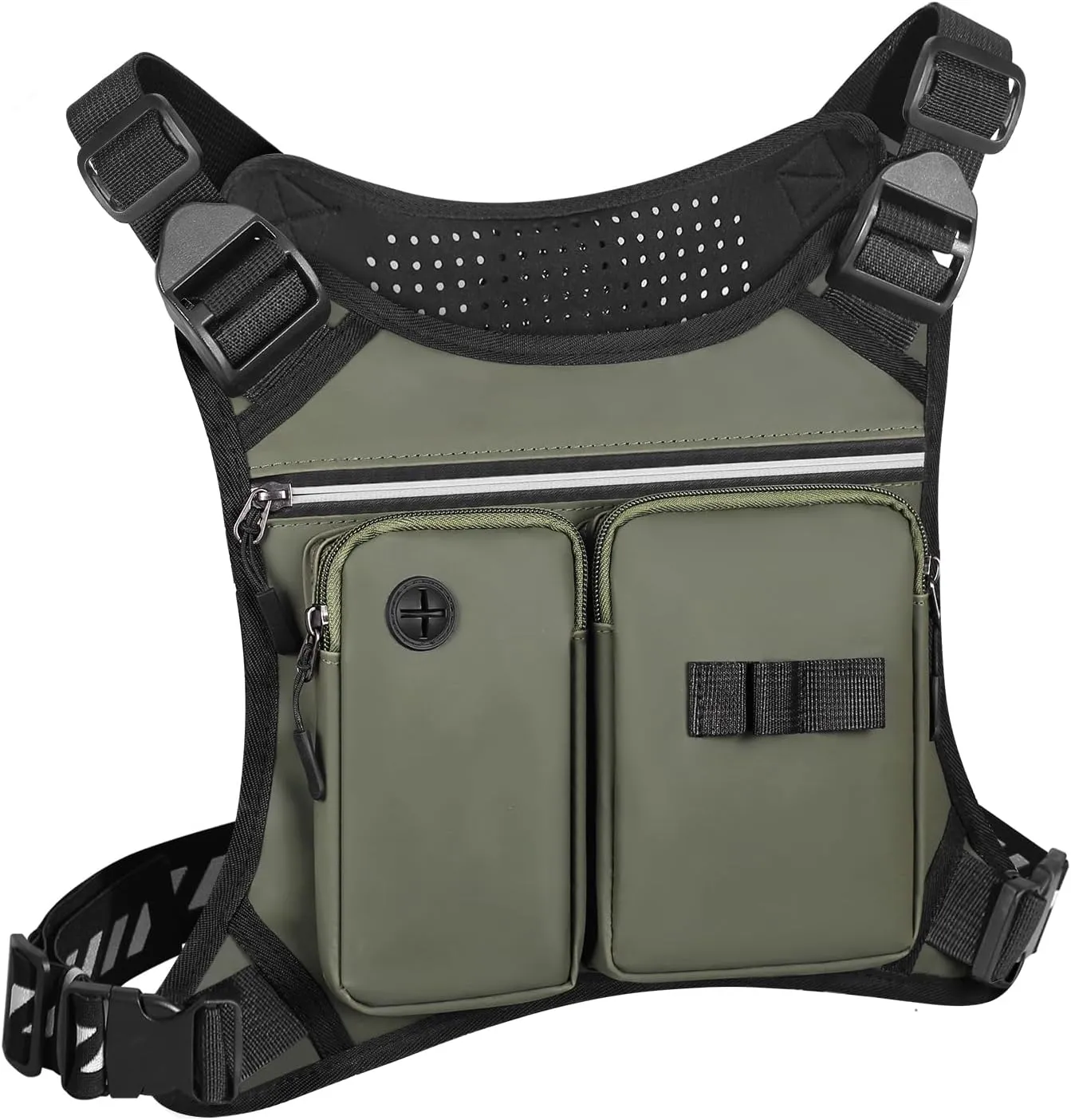 Chest Bag for Men, Waterproof Running Pack with Water Bottle & Phone Holder, Lightweight & Adjustable EDC Bag for Workouts, Running, Fishing, Cycling (Olive)