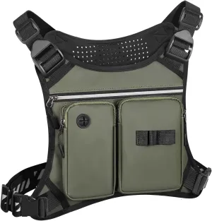 Chest Bag for Men, Waterproof Running Pack with Water Bottle & Phone Holder, Lightweight & Adjustable EDC Bag for Workouts, Running, Fishing, Cycling (Olive)