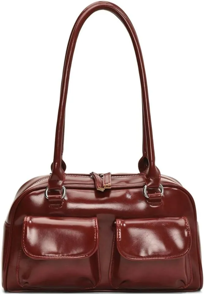 Chic Shoulder Bag for Women Glossy PU Leather Purses Fashion Small Tote Handbag Y2k Top Handle Satchel