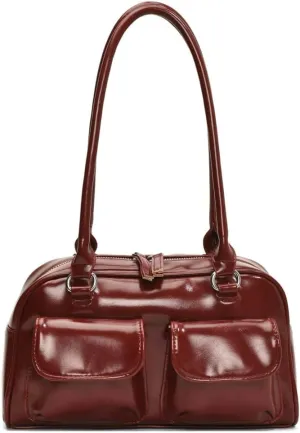 Chic Shoulder Bag for Women Glossy PU Leather Purses Fashion Small Tote Handbag Y2k Top Handle Satchel