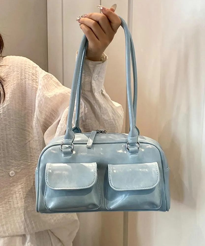 Chic Shoulder Bag for Women Glossy PU Leather Purses Fashion Small Tote Handbag Y2k Top Handle Satchel
