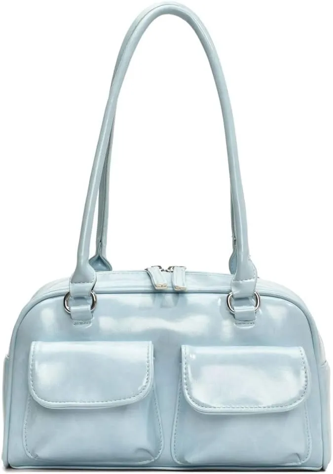 Chic Shoulder Bag for Women Glossy PU Leather Purses Fashion Small Tote Handbag Y2k Top Handle Satchel