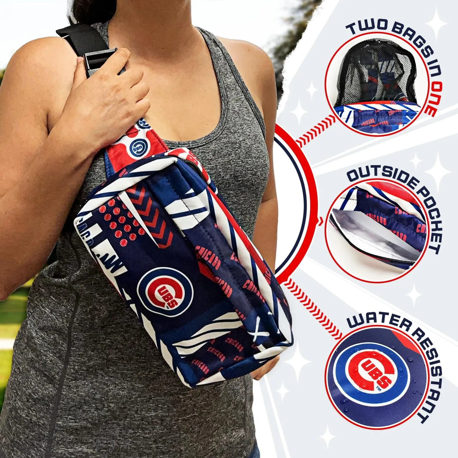 Chicago Cubs Crossbody Fanny Pack (transformable 2-in-1 Backpack), Licensed Gift Merch for Cubs Fans (Street Series Adult Bags) Convertible, Stylish, Water-resistant Travel Merchandise for Women