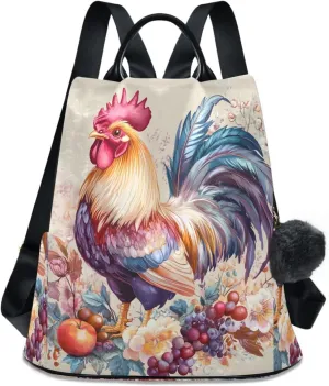 Chick Rooster Fruits Backpack for Women Anti Theft Large Fashion Travel Shoulder Bag Purse Rucksack Lightweight