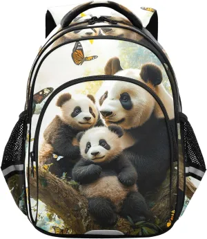 CHIFIGNO Adorable Pandas Butterflies Kids Backpack for School with Reflective Stripes Book Bag for Girls Boys Casual Daypack Backpacks