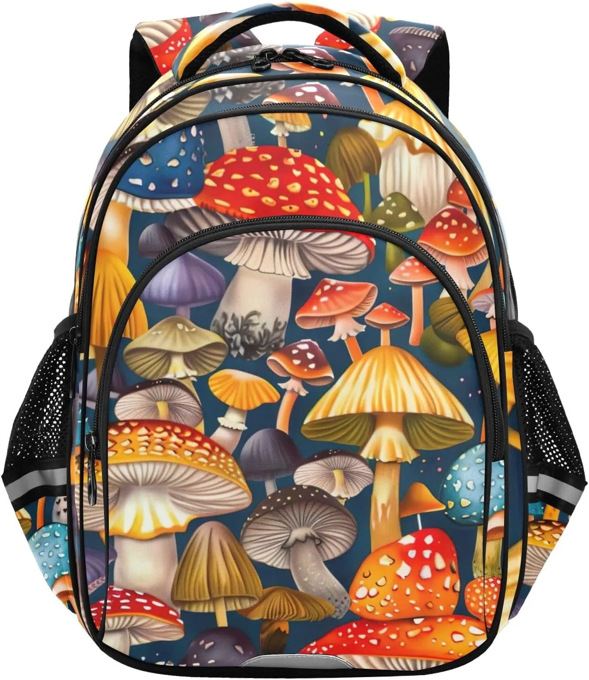 CHIFIGNO Colorful Mushrooms Backpack for School Travel Book Bag Girls Boys Lightweight Student Backpack with Reflective Stripes