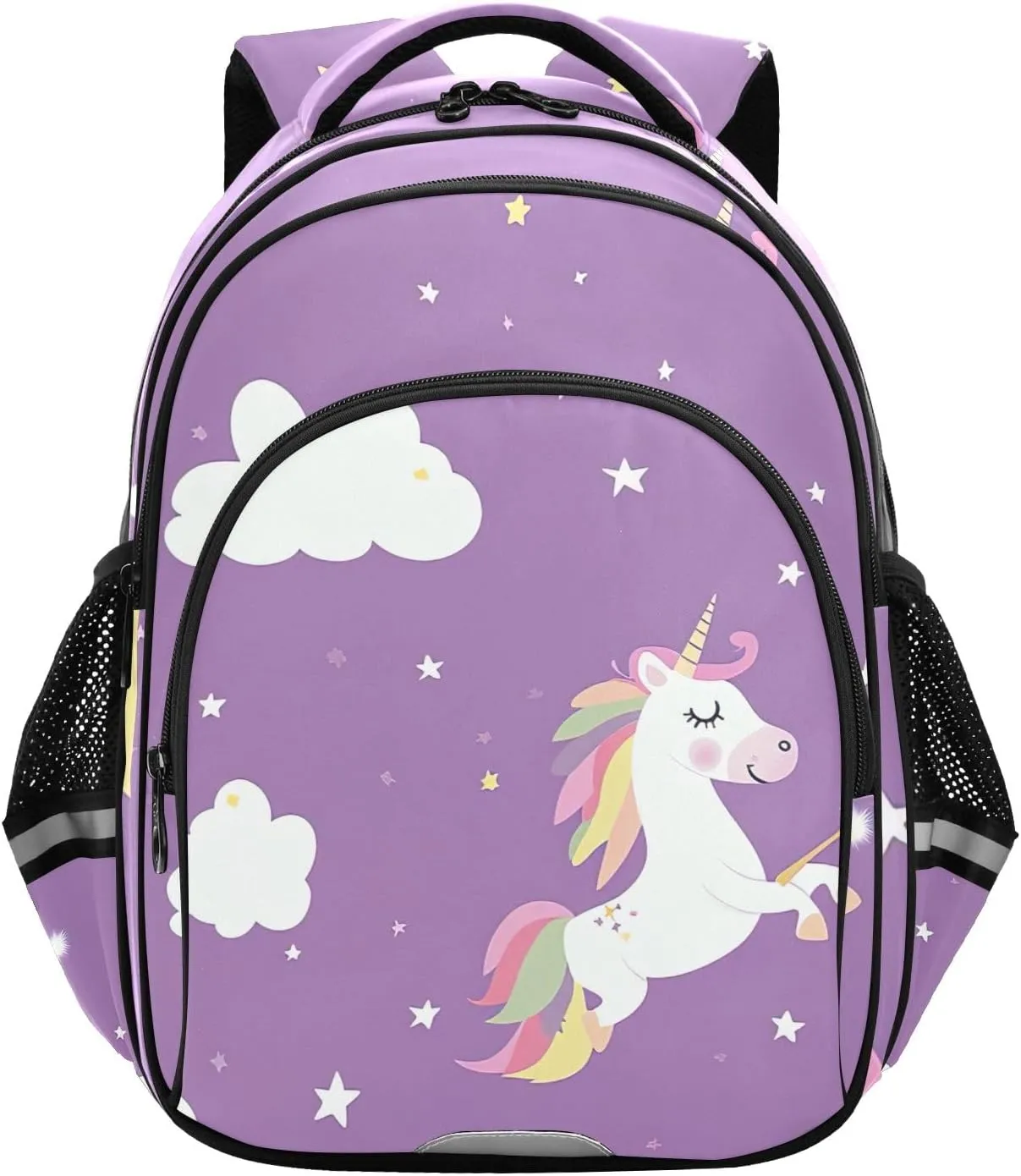 CHIFIGNO Kids Backpack for School, Cute Unicorn Clouds Purple Book Bag for Girls Boys Kids Hiking Backpack with Reflective Stripes