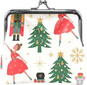 Christmas Ballet Nutcracker Beige Personalized Coin Purse for Women Leather Cute Buckle Kiss Lock Card Change Holder for Coins