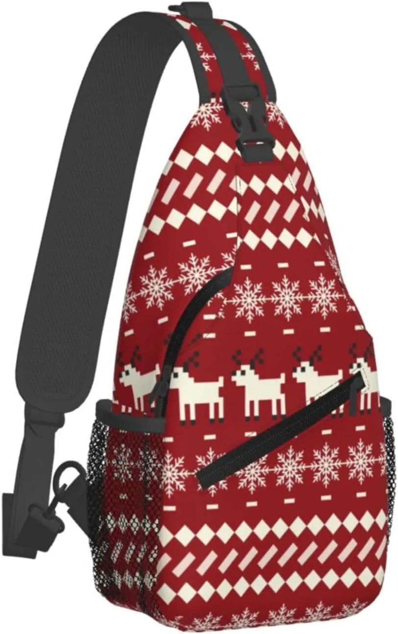 Christmas Reindeer Snowflake Crossbody Bags Cross Men Chest Bag Adjustable Sling Backpack Shoulder Bag For Women Cycling Travel Sport Hiking