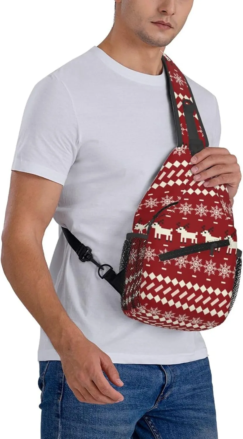 Christmas Reindeer Snowflake Crossbody Bags Cross Men Chest Bag Adjustable Sling Backpack Shoulder Bag For Women Cycling Travel Sport Hiking