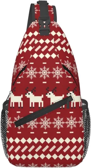 Christmas Reindeer Snowflake Crossbody Bags Cross Men Chest Bag Adjustable Sling Backpack Shoulder Bag For Women Cycling Travel Sport Hiking